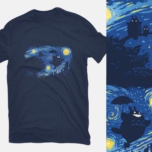 Starry Night Graphic Tee My Neighbor Totoro Anime Graphic Screen Print T-Shirt